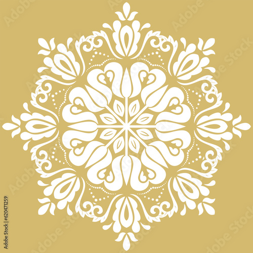 Elegant golden and white vintage vector ornament in classic style. Abstract traditional ornament with oriental elements. Classic vintage pattern