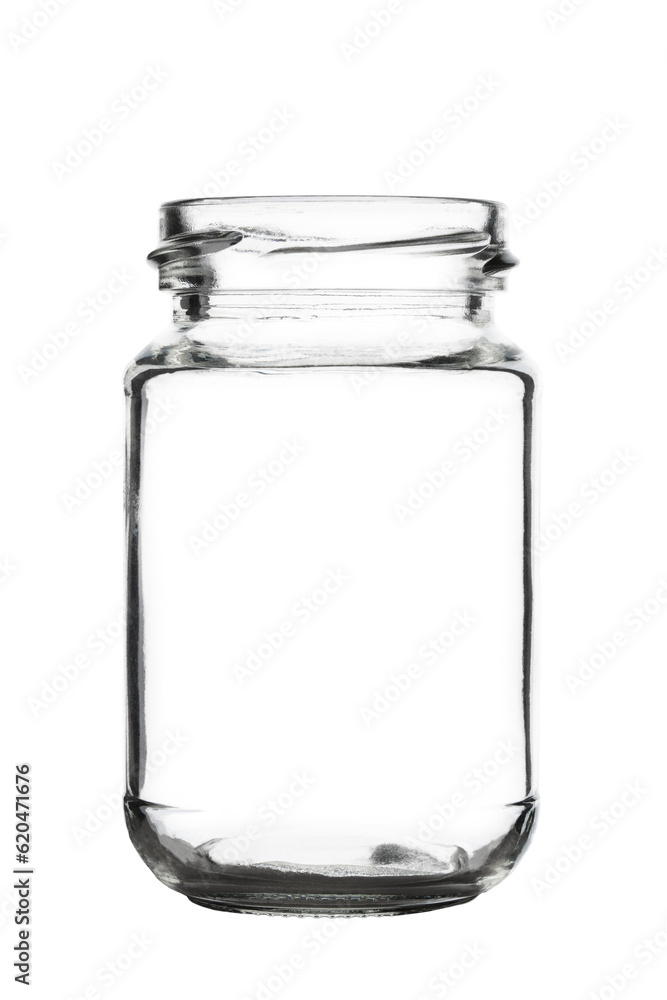 glass jar for storage and canning under the lid with thread, isolated on a white background glass jar for storage and canning under the lid with thread, isolated on a white background