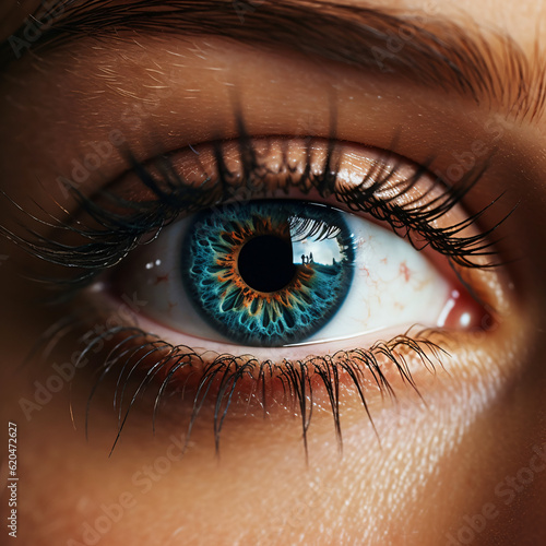 Woman Eye Close-Up with Eyebrow and Pupil. Generative AI