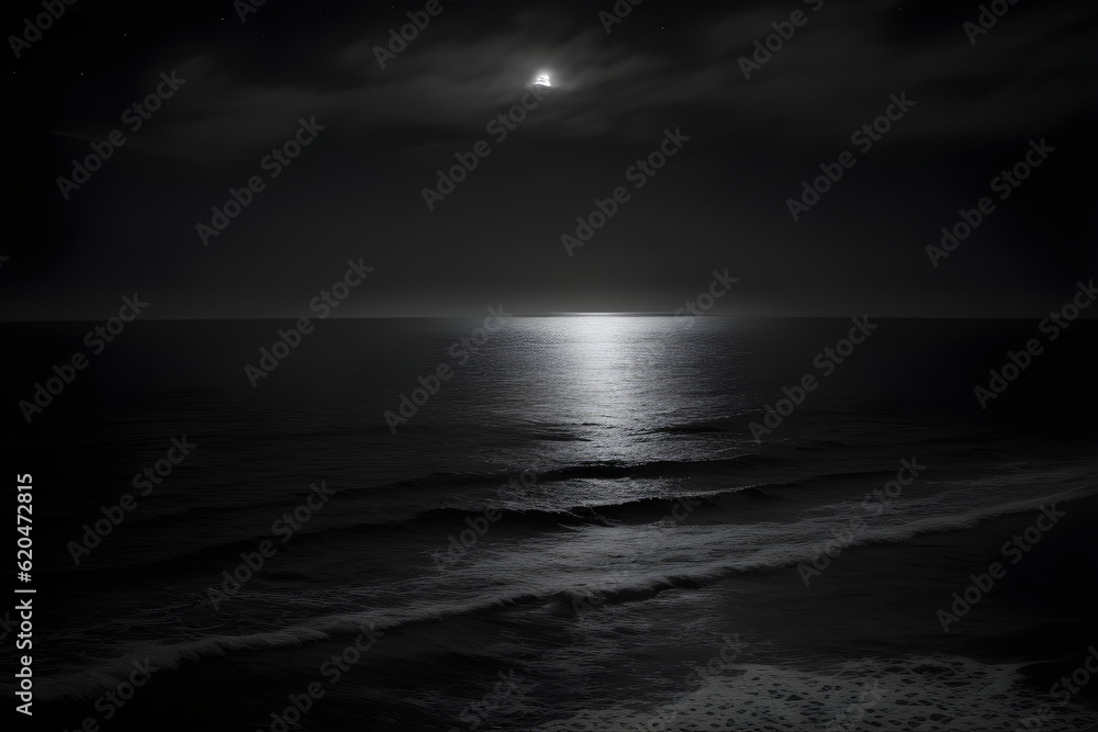 Fototapeta premium gray scale night sea by AI