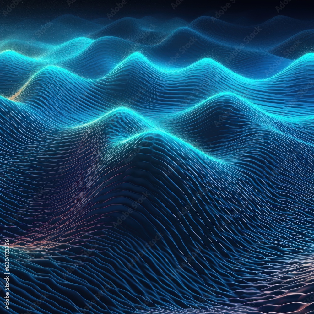 Visualization of sound waves. Abstract futuristic background with colorful glowing neon moving high speed wave lines and bokeh lights. Data transfer concept. Fantastic wallpaper. Generative AI Visualization of sound waves. Abstract futuristic background with colorful glowing neon moving high speed wave lines and bokeh lights. Data transfer concept. Fantastic wallpaper. Generative AI
