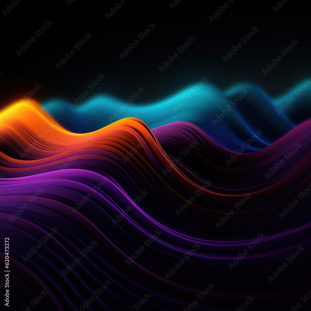 Visualization of sound waves. Abstract futuristic background with colorful glowing neon moving high speed wave lines and bokeh lights. Data transfer concept. Fantastic wallpaper. Generative AI Visualization of sound waves. Abstract futuristic background with colorful glowing neon moving high speed wave lines and bokeh lights. Data transfer concept. Fantastic wallpaper. Generative AI