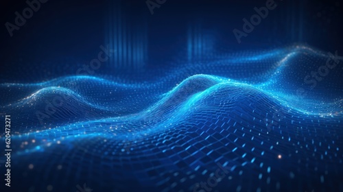 Visualization of sound waves. Abstract futuristic background with colorful glowing neon moving high speed wave lines and bokeh lights. Data transfer concept. Fantastic wallpaper. Generative AI © Matyfiz