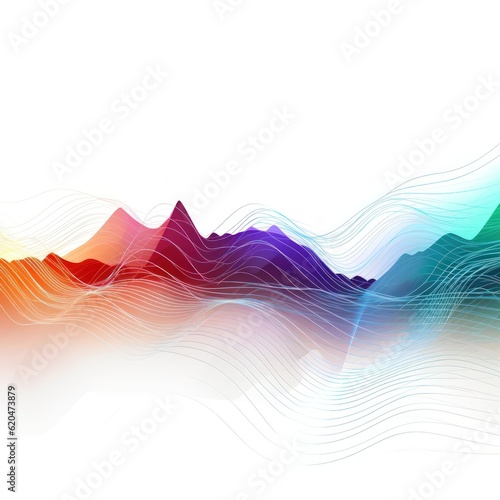 Visualization of sound waves. Abstract futuristic background with colorful glowing neon moving high speed wave lines and bokeh lights. Data transfer concept. Fantastic wallpaper. Generative AI