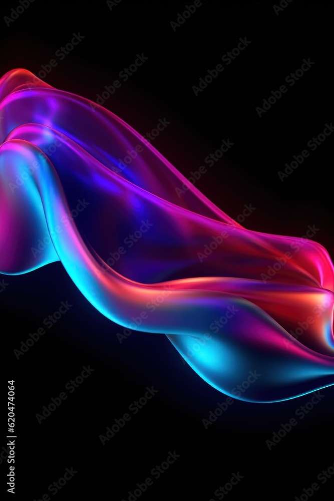 Naklejka premium Visualization of sound waves. Abstract futuristic background with colorful glowing neon moving high speed wave lines and bokeh lights. Data transfer concept. Fantastic wallpaper. Generative AI