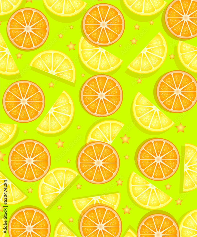  summer fruit  pattern lemon and orange.Colorful hand drawn patchwork flat cartoon seamless pattern. Handmade patch work quilt style background for textile concept or fun modern backdrop design.