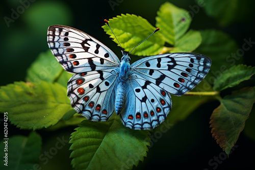 Common Pierrot Butterfly Insect Alight on Leaves with Beautiful Blue Wings photo