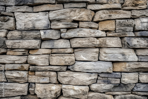 Stone wall or rocks, highlighting the rugged texture and intricate natural patterns. Generative AI.