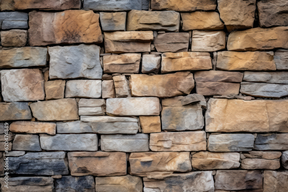 Stone wall or rocks, highlighting the rugged texture and intricate natural patterns. Generative AI.