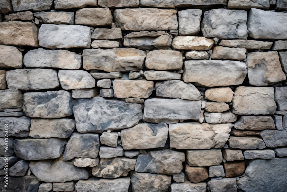 Stone wall or rocks, highlighting the rugged texture and intricate natural patterns. Generative AI.