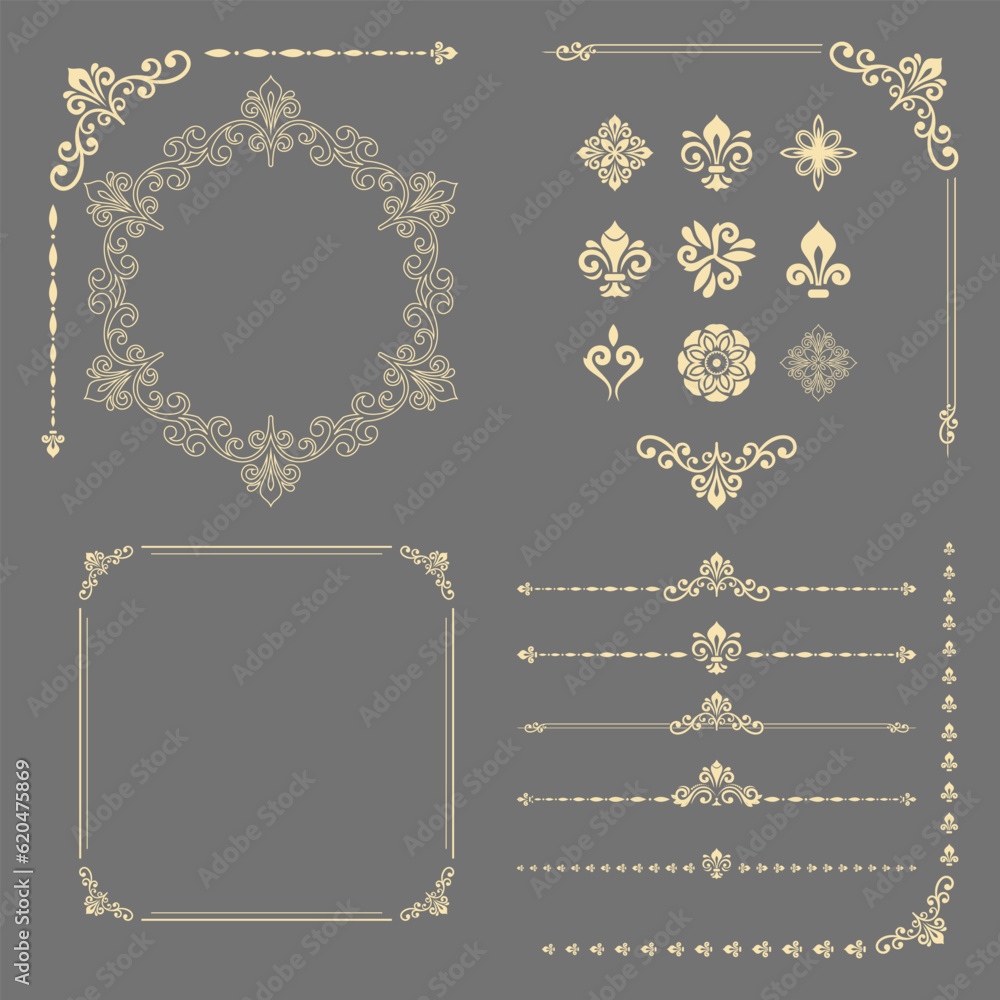 Vintage set of vector horizontal, square and round elements. Elements ...