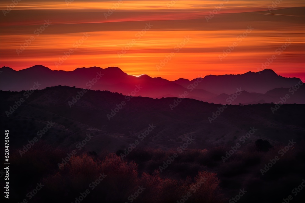 A stunning sunset over a mountain range - Generative AI