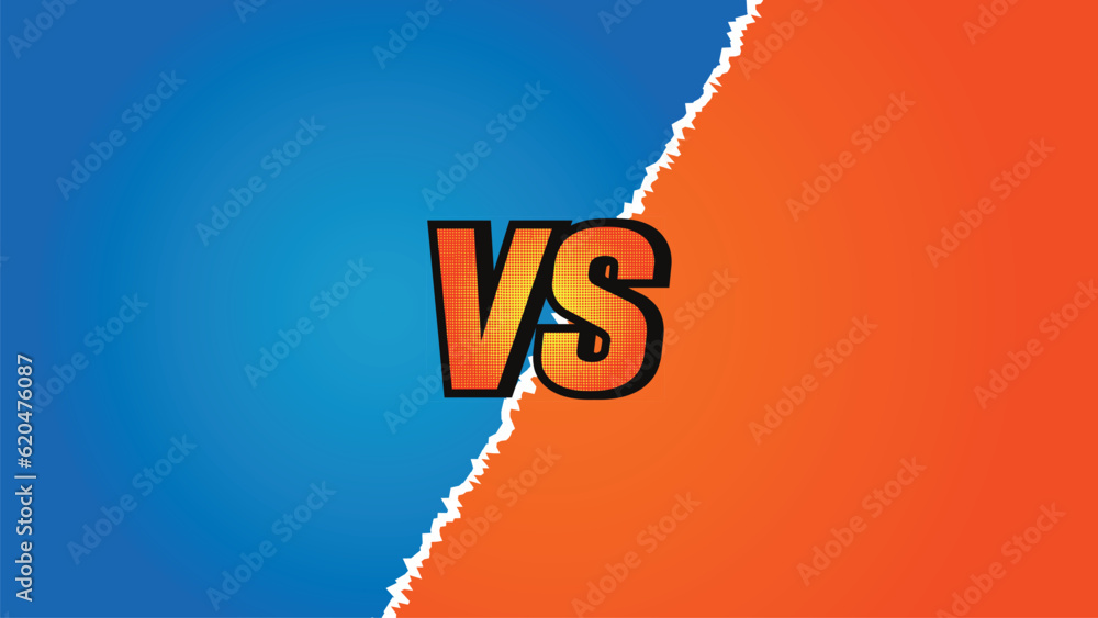 Vector Versus background. Blue against orange gradient orange Vs Blue. Fight background, Comics book colorful competition poster with halftone elements Vector Versus background. Blue against orange gradient orange Vs Blue. Fight background, Comics book colorful competition poster with halftone elements