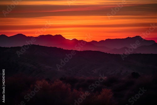 A stunning sunset over a mountain range - Generative AI