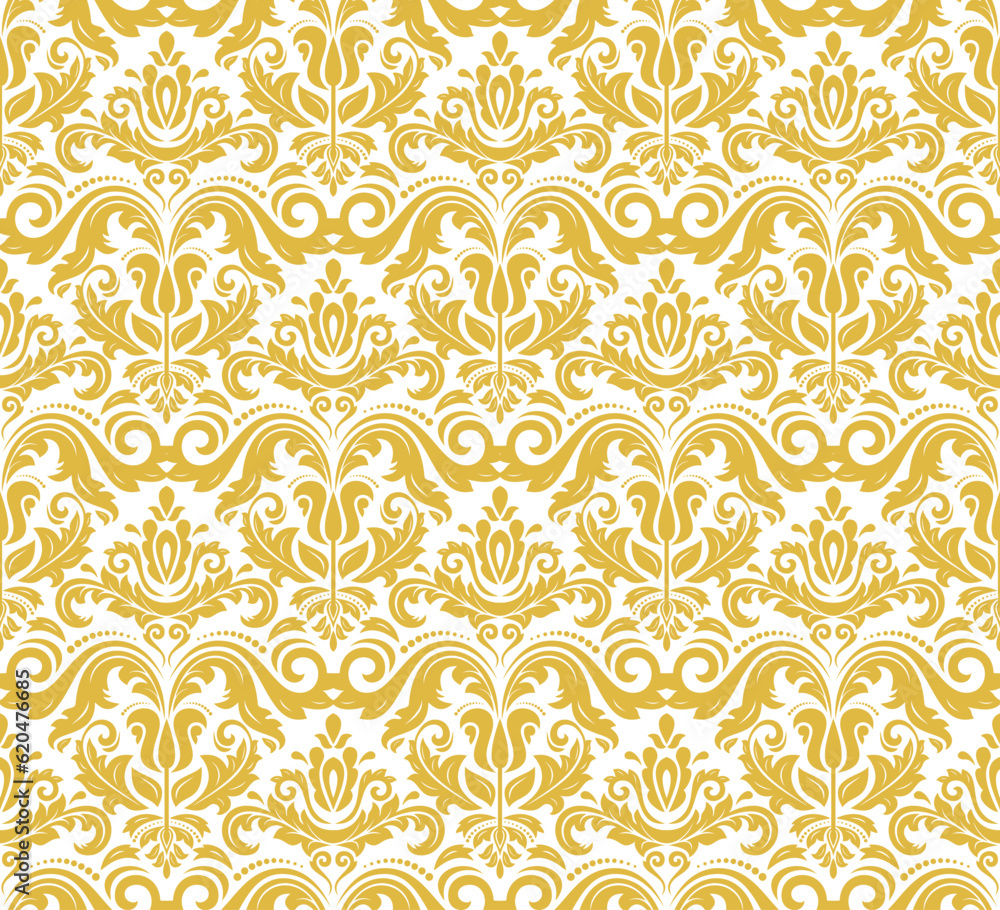 Classic seamless vector pattern. Damask orient ornament. Classic vintage golden and white background. Orient pattern for fabric, wallpapers and packaging Classic seamless vector pattern. Damask orient ornament. Classic vintage golden and white background. Orient pattern for fabric, wallpapers and packaging