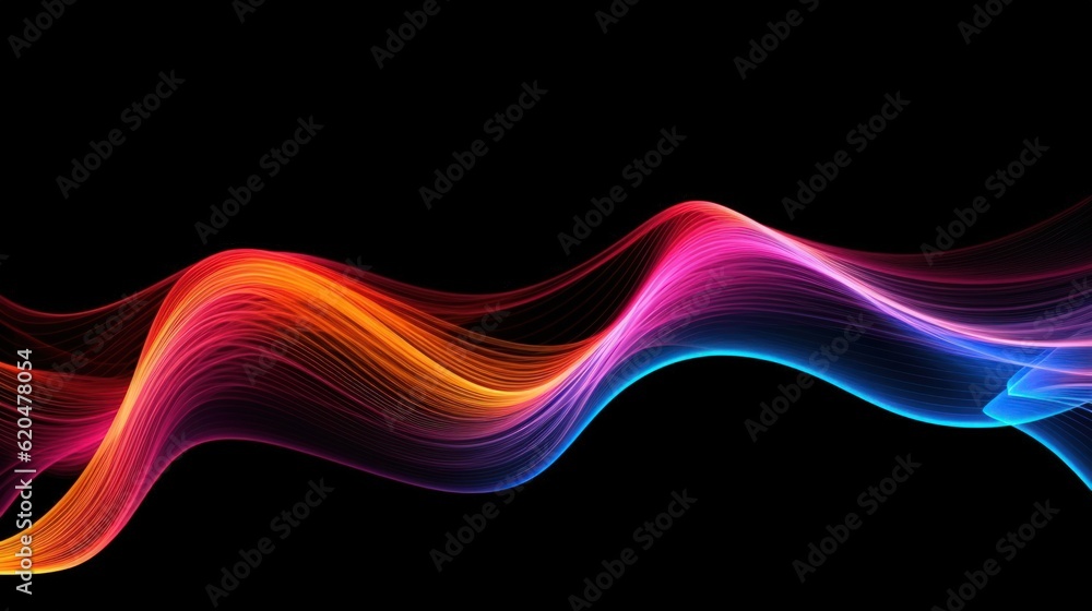 Visualization of sound waves. Abstract futuristic background with colorful glowing neon moving high speed wave lines and bokeh lights. Data transfer concept. Fantastic wallpaper. Generative AI Visualization of sound waves. Abstract futuristic background with colorful glowing neon moving high speed wave lines and bokeh lights. Data transfer concept. Fantastic wallpaper. Generative AI