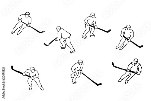 Young professional ice hockey player exercising on ice rink stadium together. Healthy extreme sport concept. Dynamic single line draw graphic design vector illustration
