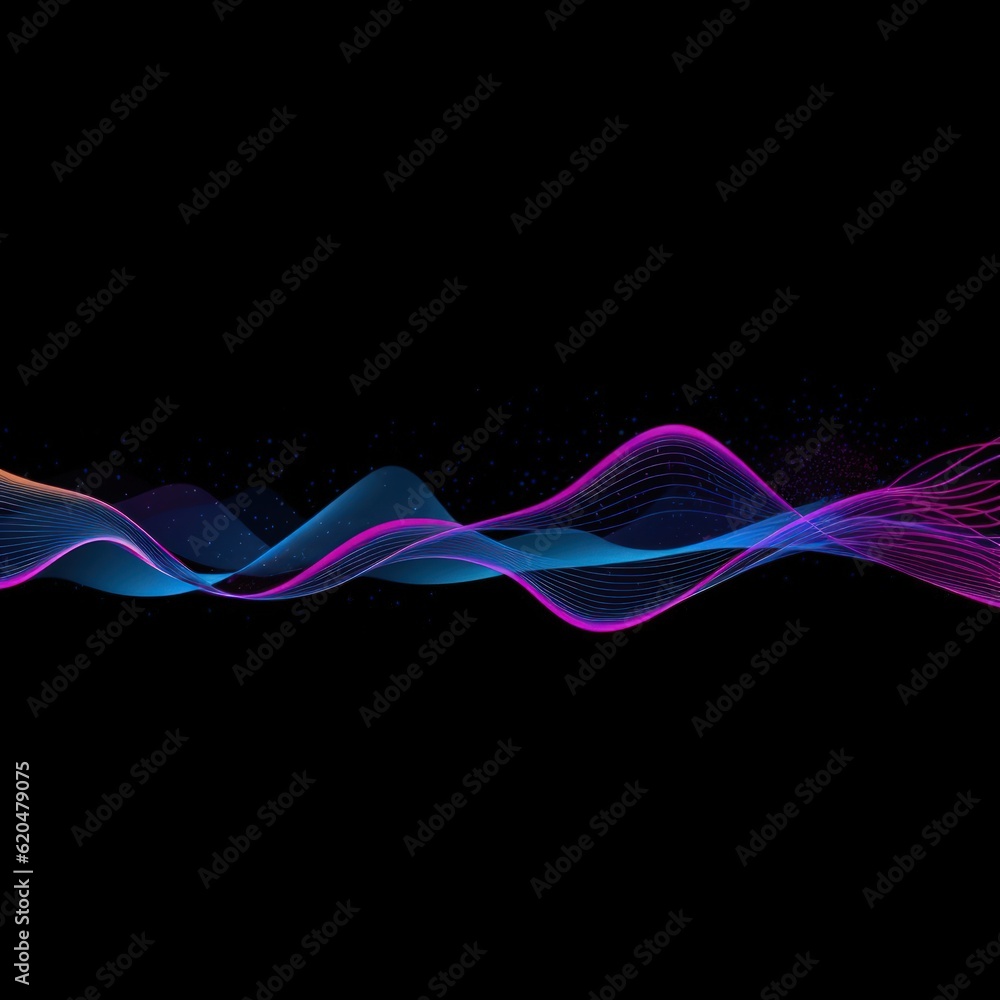 Visualization of sound waves. Abstract futuristic background with colorful glowing neon moving high speed wave lines and bokeh lights. Data transfer concept. Fantastic wallpaper. Generative AI Visualization of sound waves. Abstract futuristic background with colorful glowing neon moving high speed wave lines and bokeh lights. Data transfer concept. Fantastic wallpaper. Generative AI