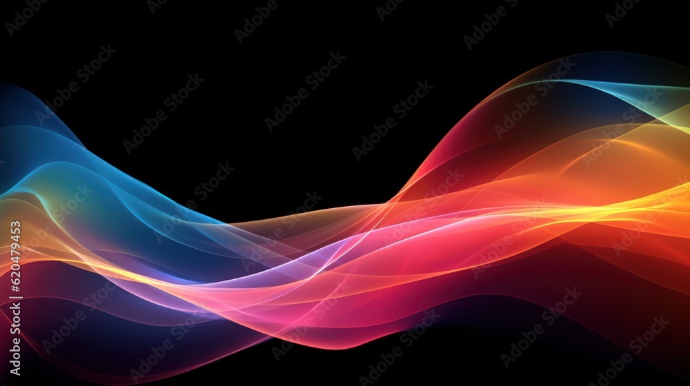 Naklejka premium Visualization of sound waves. Abstract futuristic background with colorful glowing neon moving high speed wave lines and bokeh lights. Data transfer concept. Fantastic wallpaper. Generative AI