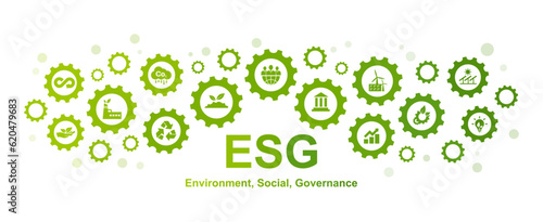 ESG Icon Banner Environment, Society and Governance environmental concept Social connection related green icons.vector illustration