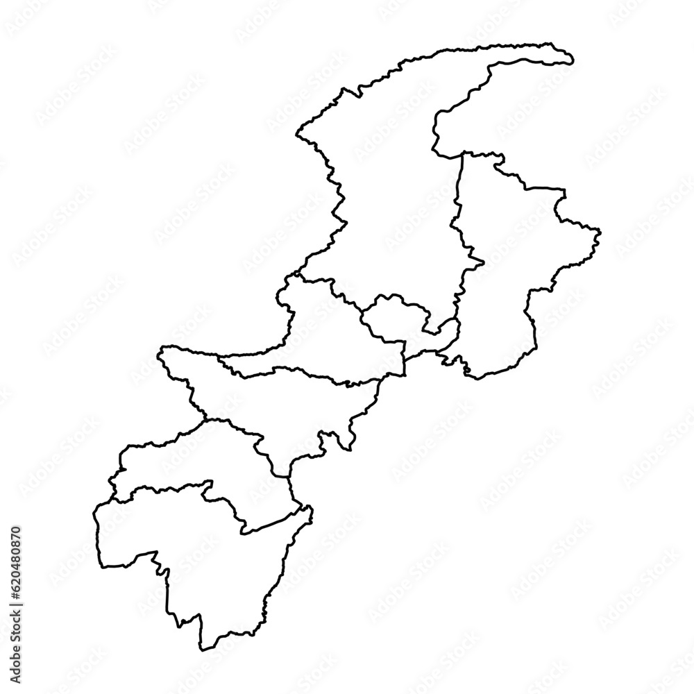 Khyber Pakhtunkhwa province map, province of Pakistan. Vector illustration. Khyber Pakhtunkhwa province map, province of Pakistan. Vector illustration.