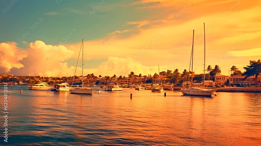 waterfront Labor Day background featuring boats, yachts, and sailboats, symbolizing leisure, relaxation, and the enjoyment of maritime activities. Generative AI
