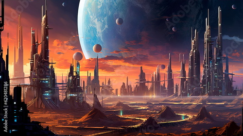 interplanetary settlement where people live and work in a fictional space city.
