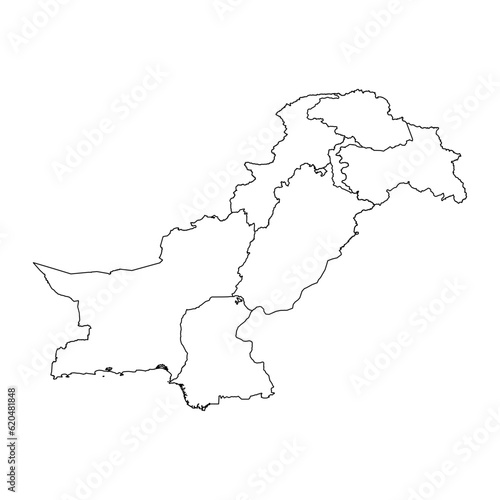 Map of Pakistan with regions and disputed territories. Vector illustration.