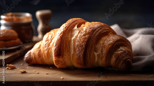 croissant on wooden table