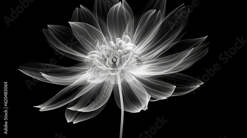 Monochrome x-ray image of a ethereal flower on black. Fantasy mystical blossom. Generative AI photo