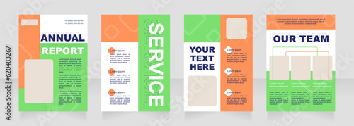 Green and orange blank brochure layout design. Event organization. Vertical poster template set with empty copy space for text. Premade corporate reports collection. Editable flyer paper pages