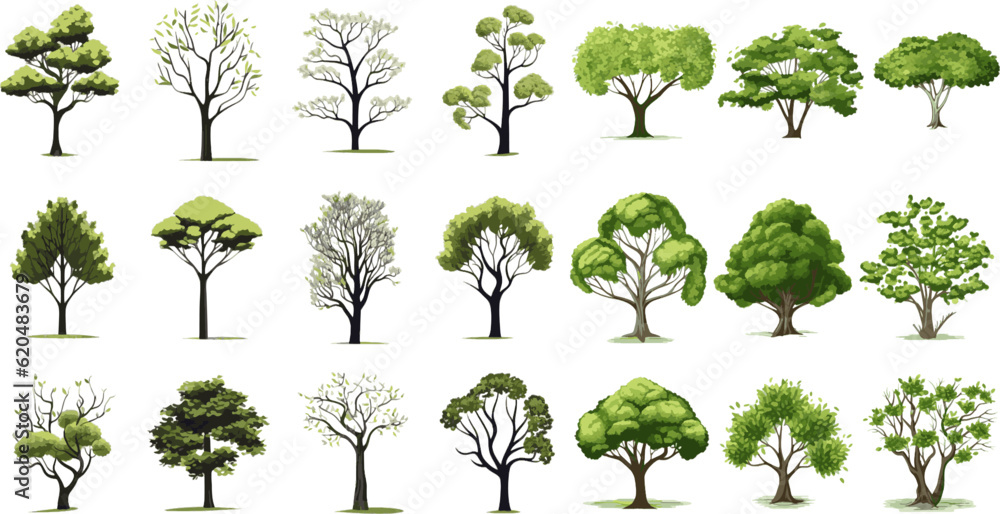 Fototapeta premium tree set graphic clipart design white background.
