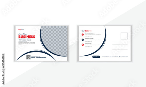 Unique And Professional Post Card Design Template With Vector Shape And Colorful Background