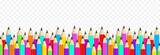 Vector school pencils. School pencils png. A set of colored pencils lined up in a row. School supplies png.