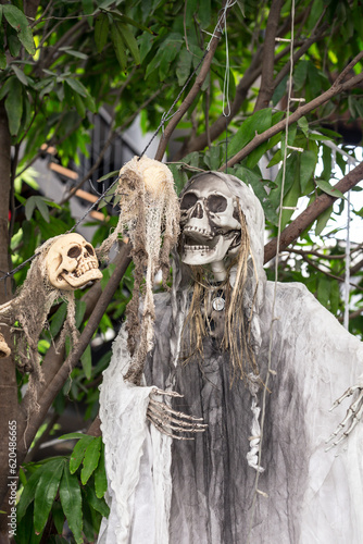 Ghost decorations for Halloween.