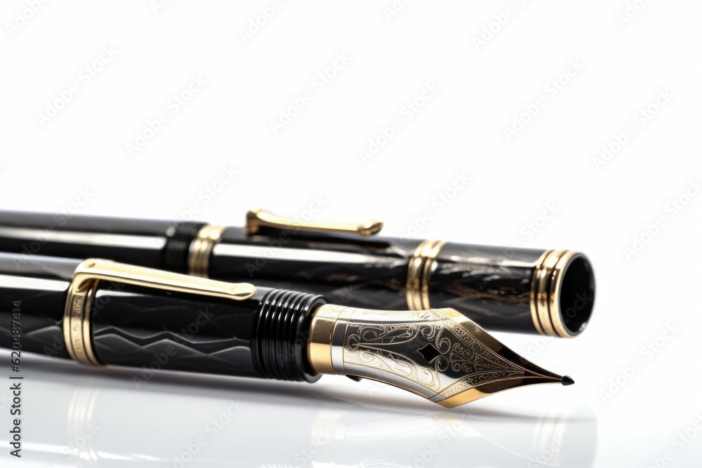 Golden and black fountain pen with pen cap Golden and black fountain pen with pen cap