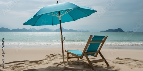 Sun lounger under an umbrella on the coast