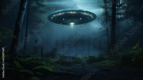 UFO up in the night sky, eerie alien, dark