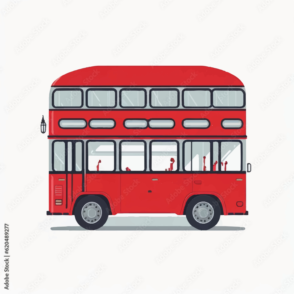 Double decker red bus vector illustration, flat design. City public transport service vehicle retro-bus isolated on a white background