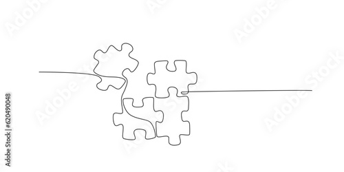 Fototapeta Continuous single line drawing of four puzzle pieces