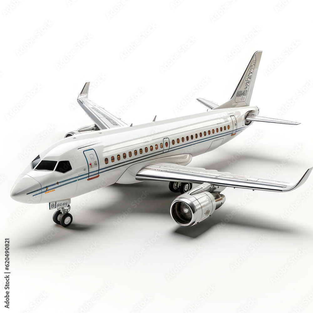 Airplane on a white background, 3D style. AI generative. Airplane on a white background, 3D style. AI generative.