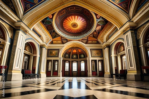 awesome marble floor design with roof ceiling decorated with light generative ai tecchnology