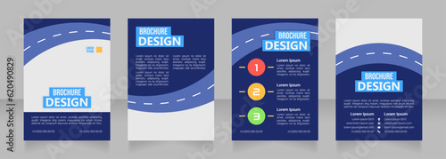Road racing school blank brochure design. Template set with copy space for text. Premade corporate reports collection. Editable 4 paper pages. Bebas Neue, Ebrima, Roboto Light fonts used