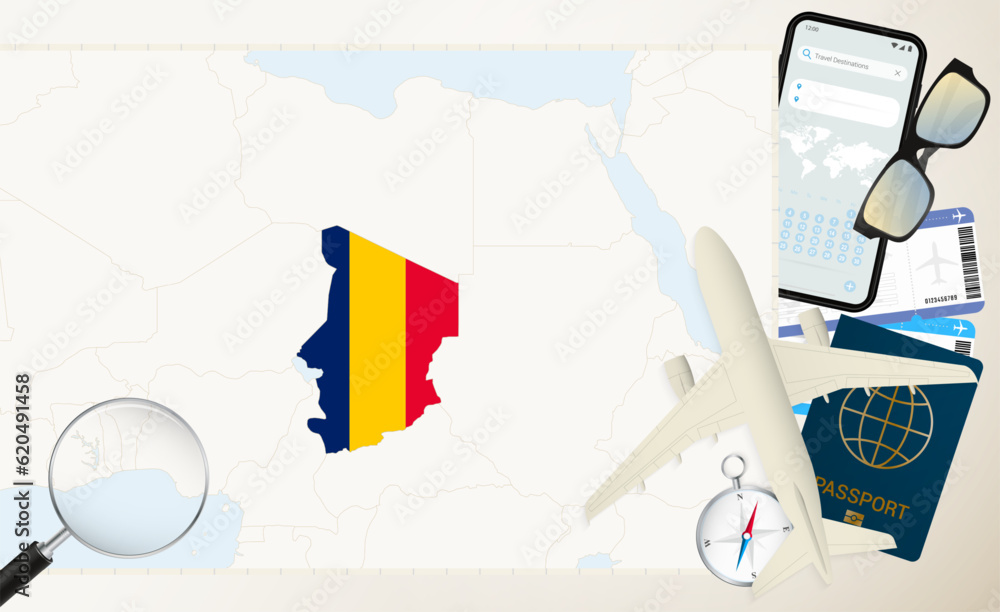 Chad Map And Flag Cargo Plane On The Detailed Map Of Chad With Flag