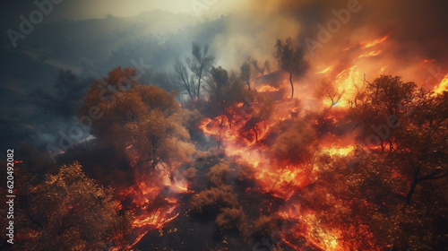 Devastating phenomenon of wildfires. The power and destructive nature of these uncontrollable blazes  Generative Ai