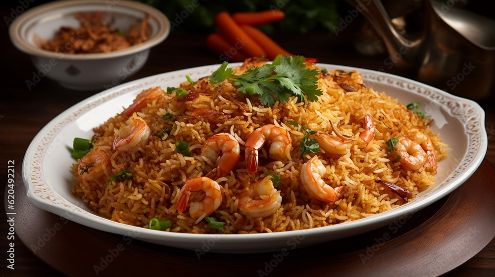 fried rice with shrimp baryani, Generative Ai