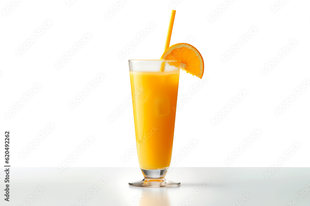 Isolated drink. A glass of orange juice with a straw and a slice of orange on a white background. Isolated drink. A glass of orange juice with a straw and a slice of orange on a white background.