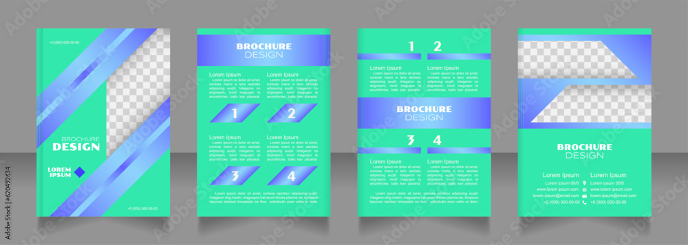 State intervention turquoise blank brochure design. Template set with copy space for text. Premade corporate reports collection. Editable 4 paper pages. Syncopate, Poller One, Arial Regular fonts used State intervention turquoise blank brochure design. Template set with copy space for text. Premade corporate reports collection. Editable 4 paper pages. Syncopate, Poller One, Arial Regular fonts used