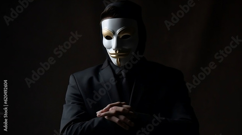 Obraz na płótnie Concept of a liar, a man in a suit wearing black mask