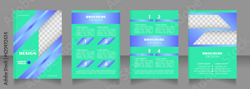 State intervention turquoise blank brochure design. Template set with copy space for text. Premade corporate reports collection. Editable 4 paper pages. Syncopate, Poller One, Arial Regular fonts used